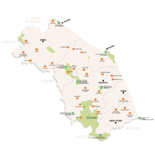 Mappa dei borghi bandiera arancione delle Marche